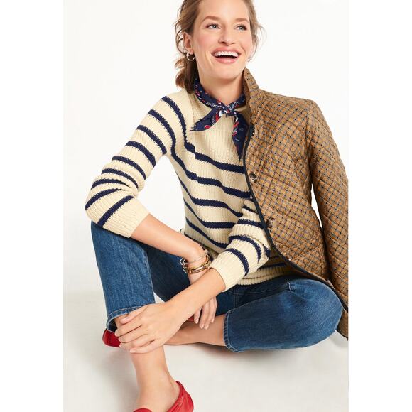 Talbots Cotton Shaker Stitch Rolled Neck Stripe Sweater Nautical L - Picture 2 of 8